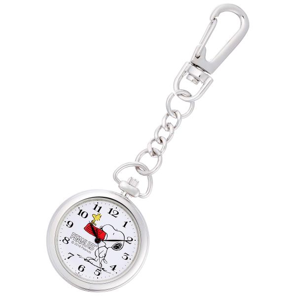 [シチズン Q&amp;Q] ポケットウォッチ スヌーピー 防水 クリップ P004-204 レディース ホワイト ・ケースサイズ:(約)縦34×横34×厚さ8mm (突起部分含まず)、本体重量:(約)28g・原産国:中国・日常生活用強化防...