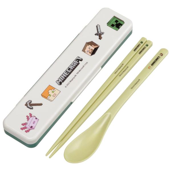 スケーター(Skater) 箸 スプーン コンビセット 18cm 抗菌加工 お弁当 大人用 シリコンクッション付きで音がならない 日本製 マインクラフト エクスプローラー CCS3SAAG-A ・ケースの中で箸が動く音が鳴りにくいクッション...