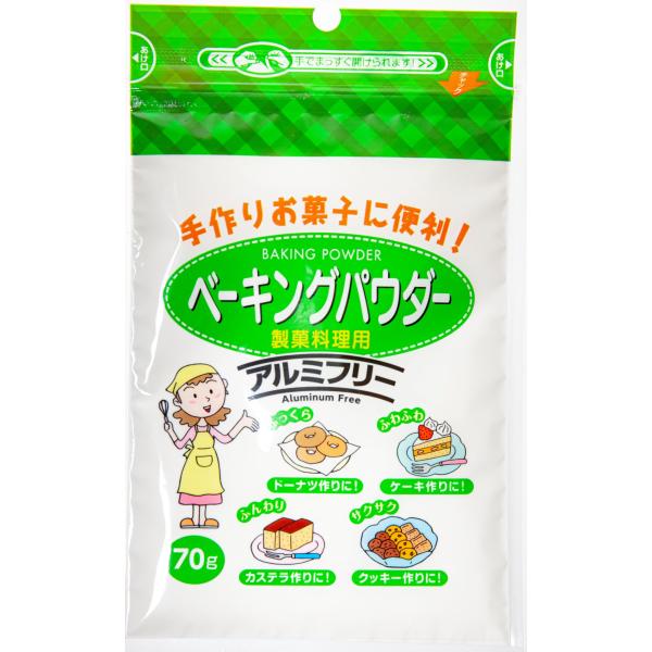 西日本食品 ベーキングパウダー 70ｇ ・手作りお菓子に便利！商品紹介製菓、料理用の膨張剤です。膨張剤として十分な膨張力をそなえ長く効力が続き、味への影響が少ないことなどの条件をそなえております。原材料・成分コーンスターチ(29%)／炭酸水...