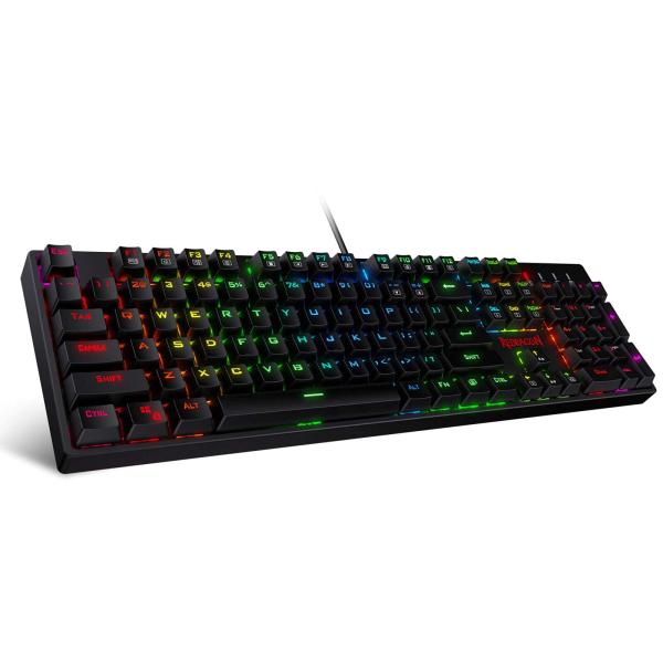 Redragon ゲーミングキーボード104キー 赤軸メカニカルキーボード RGB LEDバックライト付き USB有線ゲーム用オフィス用キーボード