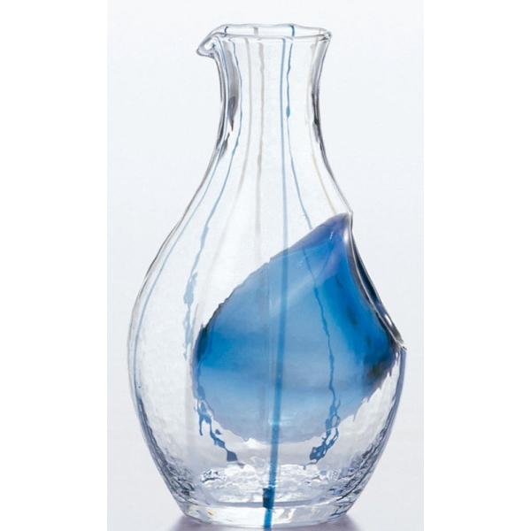 酒器 徳利 和がらす冷酒カラフェ ブルー 筋入り カラフェ バリエーション 氷ポケット付 300ml 1個入り とっくり 手造り