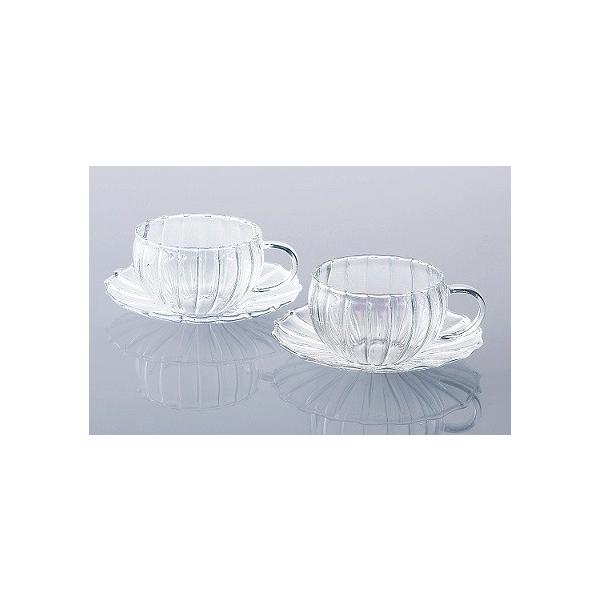 コーヒー ティー 紅茶用品 ティーカップとソーサーのペアセット 耐熱ガラス ティーフォーツー ウェーブティー