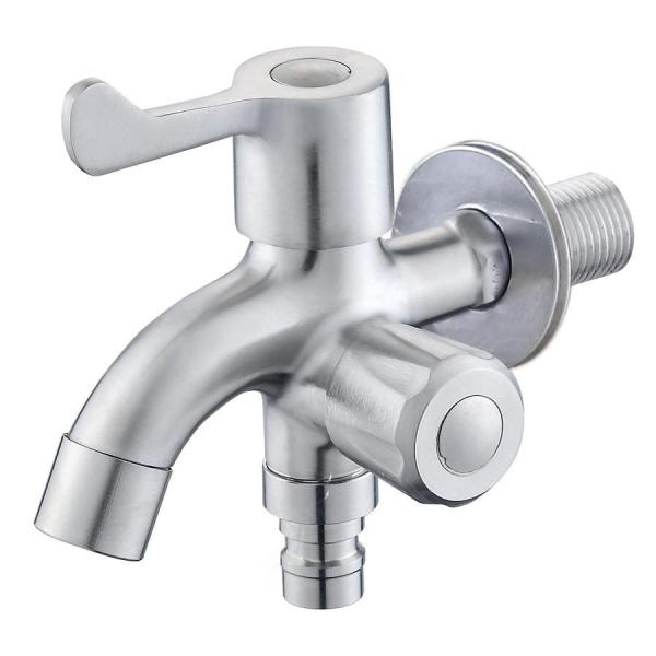 二股蛇口 ステンレス製 双口水栓 洗濯機用水栓 シングルレバー