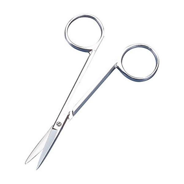 ●両刃が尖っているねじ式のステンレス製解剖はさみです。＜仕様＞型式：E全長：110mm形状：眼科直型ネジ止式材質：ステンレスSUS420入数：1