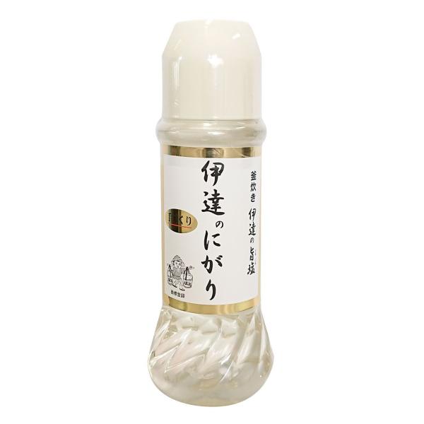 親潮系石巻湾の浄化した海水から作った「伊達の旨塩」より抽出し、加熱濃縮したにがりです。●原材料名：海水●賞味期限：残り1年以上●保存方法：常温で保存してください●製造者：山田了作