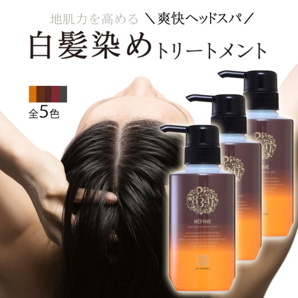 白髪染め レフィーネ ヘッドスパ トリートメントカラー 300g R3 ポンプ付き 3本セット 女性用 男性用 白髪染めトリートメント