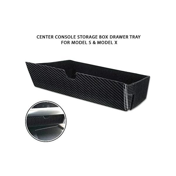 人気アイテムCOOLKO Tesla Center Console Organizer Box Tray Insert Armrest Storage Drawer - Tesla Model X & Model S (Black Carbon Fiber Pattern)