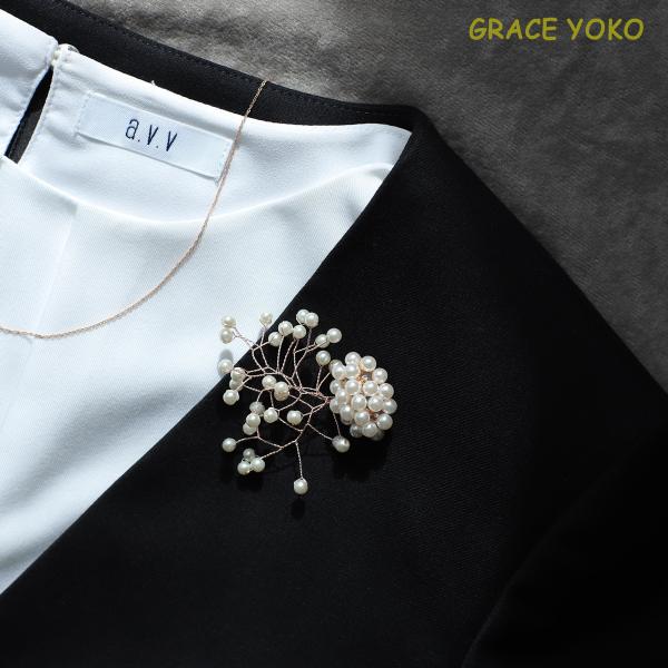 ふんわりかすみ草ブローチb103 パールコサージュ 入学式 卒業式 シンプルで上品に 送料無料 GRACE YOKO ハンドメイドによる「たったひとつの輝き」