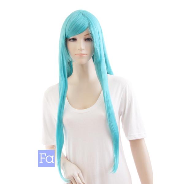 ロングストレート77cm「スカイブルー」「ウィッグネット付」 水色