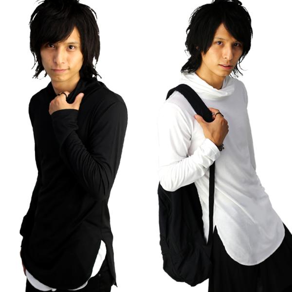 ハイネック メンズ ロング丈 長袖 Tシャツ 無地 ロンT タートルネック