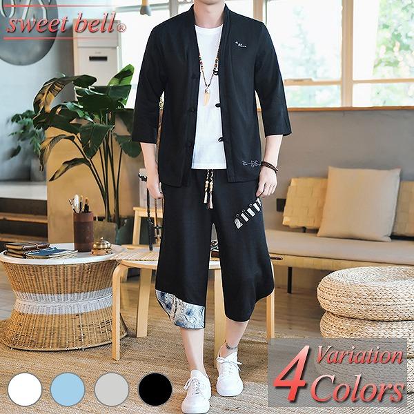甚平 メンズ 半袖 作務衣 夏用 男性用 麻 浴衣 着物 部屋着 刺繍 夏祭り 花火大会 おしゃれ しじら織り 大きいサイズ セットアップ U1a103 Tz4058p80b Sweet Bell メンズ店 通販 Yahoo ショッピング