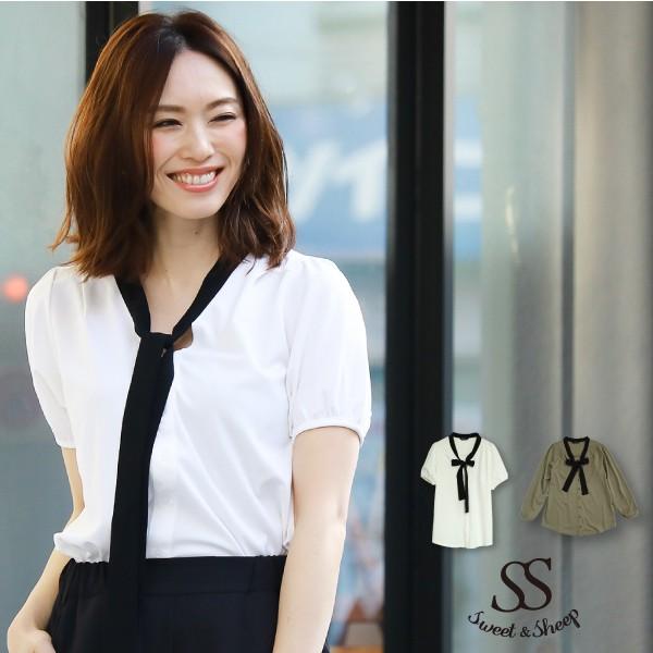 ブラウス リボンブラウス ボウタイ 半袖 レディース トップス シャツ とろみ リボン付き ガーリー チュニック ジャージ 無地 通勤 Sweet Sheep レディース フォーマル 通販 Yahoo ショッピング