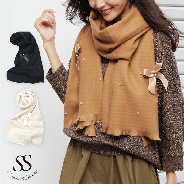 ストール マフラー パール付き レディース リボン ショール 大判 マフラー 無地 大判ストール ひざ掛け パーティー プレゼント Sweet Sheep 通販 Yahoo ショッピング