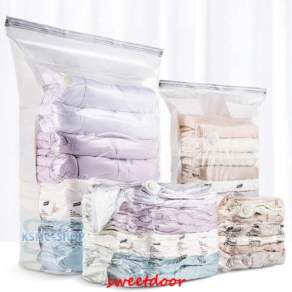 【スペース節約】  2種サイズの圧縮袋セット、ふとん（掛け、敷き、毛布、まくら）、衣類、ぬいぐるみ等がコンパクトにすっきり収納できます。最大80%のスペース節約可能。【工具不要押すだけ簡単圧縮】座るまたは手で押すだけで楽々圧縮できる圧縮袋で...