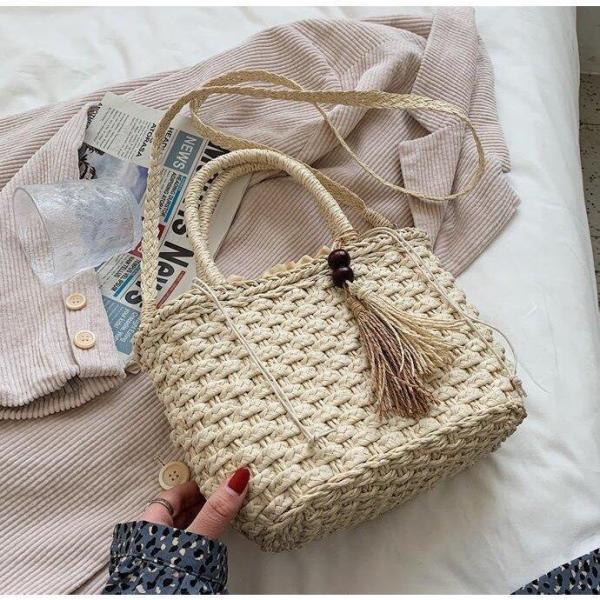 かごバッグ 草編みバッグ 麦わら レディースバケットバッグ トート