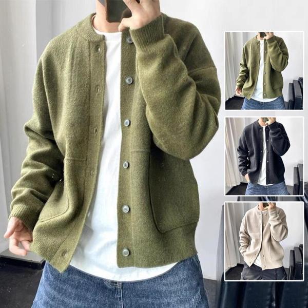 カーディガン メンズ 秋冬 薄手 長袖 ニットカーディガン