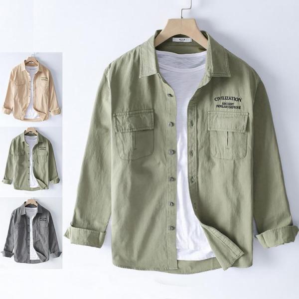 ミリタリーシャツ ワークシャツ カジュアルシャツ メンズ シャツ トップス 長袖 100%綿 秋物 秋服