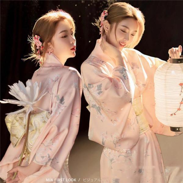 浴衣 レディース 可愛 花柄 浴衣 和服 ゆかた コスチューム 浴衣 簡易な帯 ヘッドアクセサリー 旅館 浴衣 花柄 平織り きれいめ フリーサイズ 花火大会 夏祭り