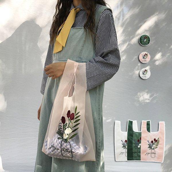 エコバッグクリアバッグ花柄刺繍トートバッグレディースコンビニ