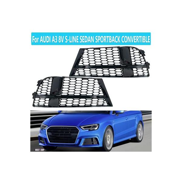 互換品 2017-2019用ハニカムフォグランプベゼルグリルフロントバンパーフォグランプグリ アウディ A3 8v S-Line セダン スポーツバック