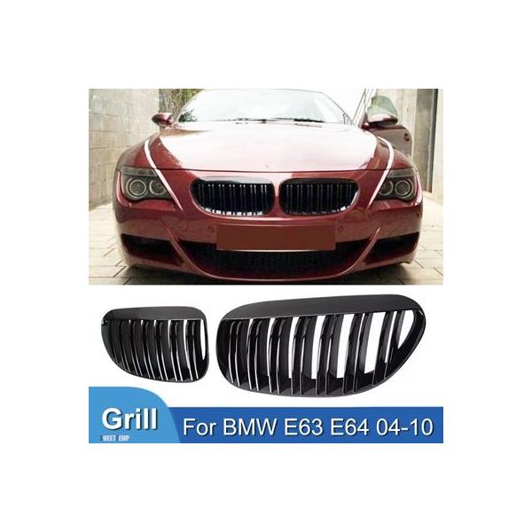 互換品 2004-2010用 カーフロントバンパーキドニーグリル光沢ブラックダブルスラットグリル BMW M6 E63 E64 630i 650i 645ci 