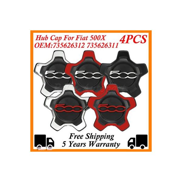 互換品 レッド用 ドアロックアクチュエーターモーター ホイールセンターハブキャップセット ダストカバー フィアット 500x シルバー ブラック