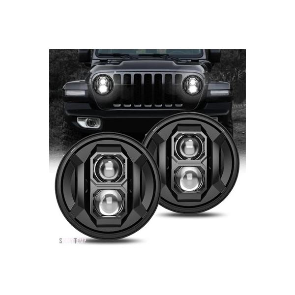 互換品 7"丸型LEDヘッドライト ジープJKラングラーディフェンダーハマーラダトラック4X4 BMW Yamha ヘッドライト ハーレー ダビッドソ