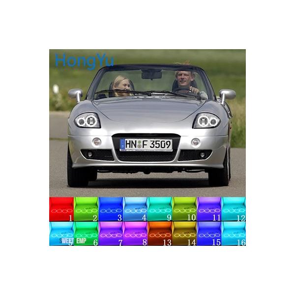 フィアット 最新ヘッドライトマルチカラー RGB LED エンジェルアイズリングアイ DRL RF リモコン バルケッタ 1995-2005 アクセサリー