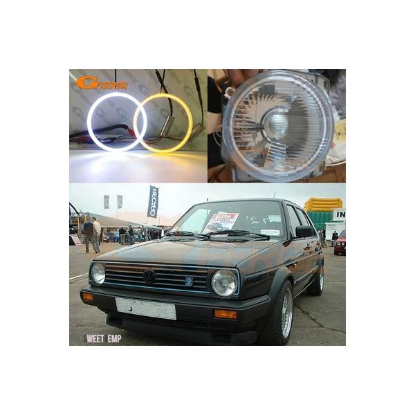 互換品 ユーロヘッドライト超高輝度 LED エンジェルアイハローリングキットデイライトウインカー フォルクスワーゲン MK1 MK2 ゴルフ GTI