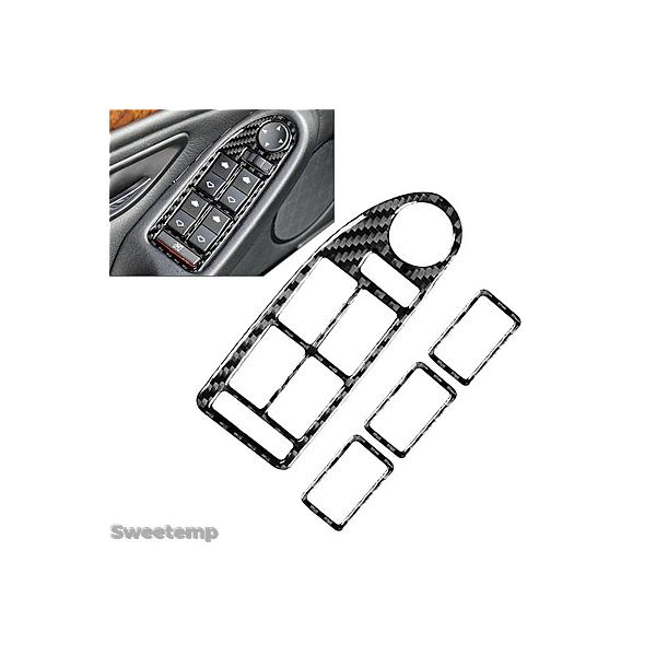 互換品 1998-2003用 左ハンドル用 車内窓リフトスイッチボタンカバートリム BMW M5 E39 5シリーズ カーボン+エポキシコーティング ブラック 