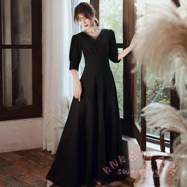 喪服 ワンピース レディース 礼服 長袖 KNK(株) ロング丈 Aライン Vネック フォーマル エレガント シック おしゃれ きれいめ