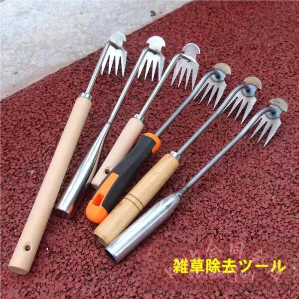 草取り器 根こそぎ 除草ツール ステンレス KNK(株） 片手鍬 くわ 芝生・庭・畑に 雑草抜き 草削鍬 ４本タイン ガーデニング便利グッズ 省力作業