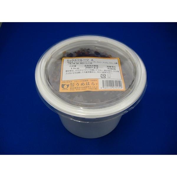 うめはら。パウンドケーキに最適。オレンジピール・レーズン・チェリー・レモンピール・パインをそれぞれ砂糖漬けにして混合したもの。栄養成分表示:(100gあたり) エネルギー 299kcal たんぱく質 0.8g 脂質 0.1g 炭水化物 69...