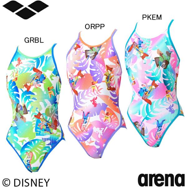 (ネコポス可)アリーナ(ARENA) 女児用 練習用水着 ディズニー(ズートピア) タフスーツ ジュニアトレーニングワンピース(オープンバック) AS6SWM56G