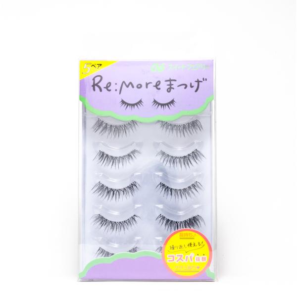 ナチュラルな束感で“盛れる”人気のつけまつげ！Re:moreまつげ 06 スイートフェアリー は、目尻長めのデザインで自然なネコ目を演出。どんなメイクにもなじむ“ナチュ盛り”仕上がりです。軽くて柔らかいナイロン素材で快適なつけ心地。繰り返し...