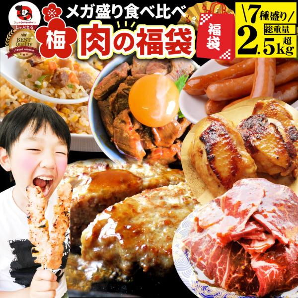 肉 福袋 肉の福袋 「梅福袋」牛肉 食品 メガ盛り 総重量2.5kg超 焼くだけ＆レンジで簡単調理 ...