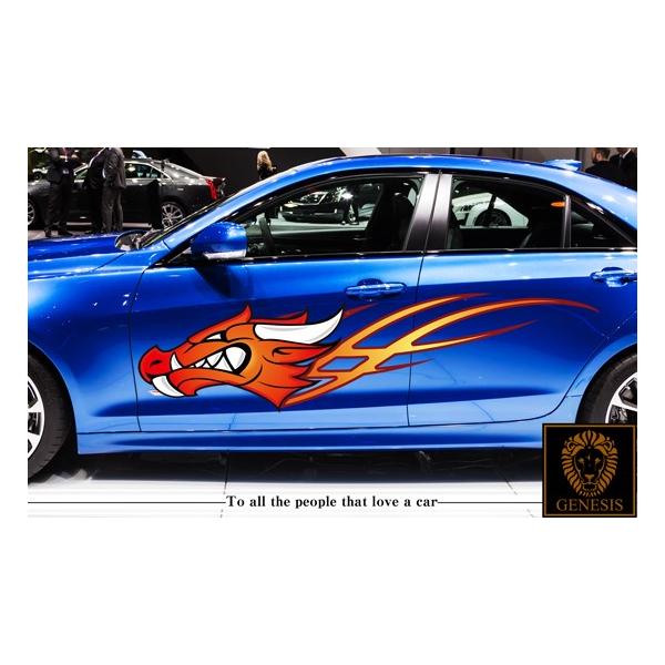 車 ステッカー かっこいい カスタム ドラゴン 竜 レッド カー
