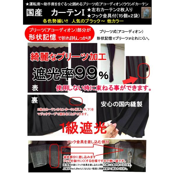 トラック用遮光プリーツカーテンI  ラウンドカーテン　幅240x丈90cm syarunet_pritu1-all