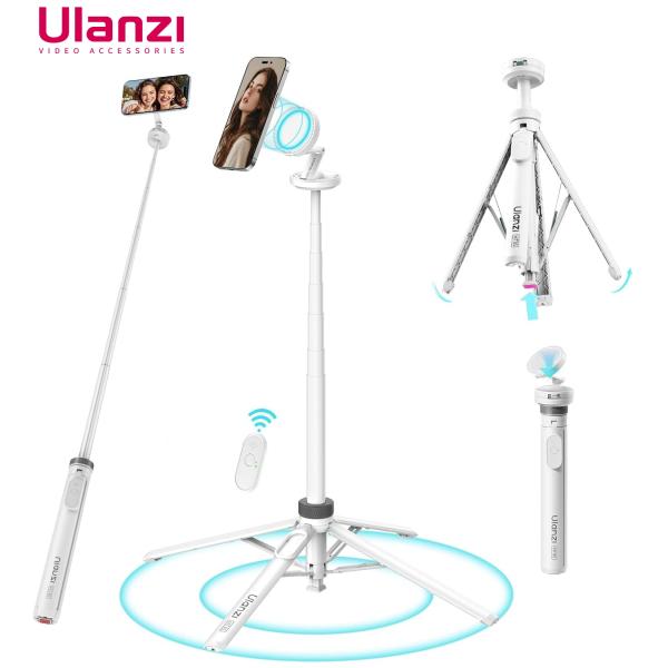 Ulanzi MT-85 白 自撮り棒 スマホ三脚 四脚安定モデル Magsafe対応 スマホスタンド 150cm 7段階伸縮 リモコン付 iPhone/Android対応 360°+270°角度調節  MT85