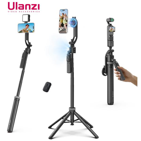 Ulanzi TT23M AI自動追跡 スマホ三脚 MagSafe対応 自撮り棒 360°顔追尾 自動開脚スタンド 160cm伸縮 ジェスチャー操作 リモコン付 折りたたみ iPhone Android