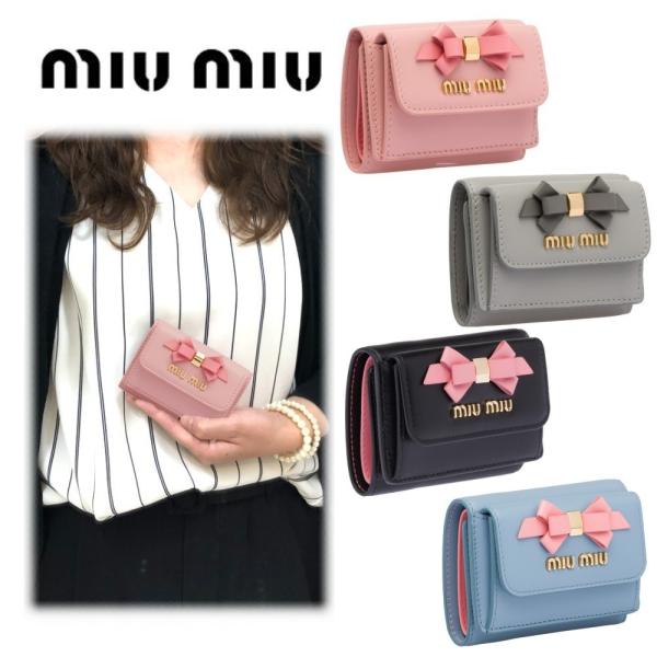 Miumiu ミュウミュウ リボン付き レザー 三つ折り ミニ財布 ピンク グレー 5mh0 2b61 Miu0001 Symm Symm Yahoo 店 通販 Yahoo ショッピング