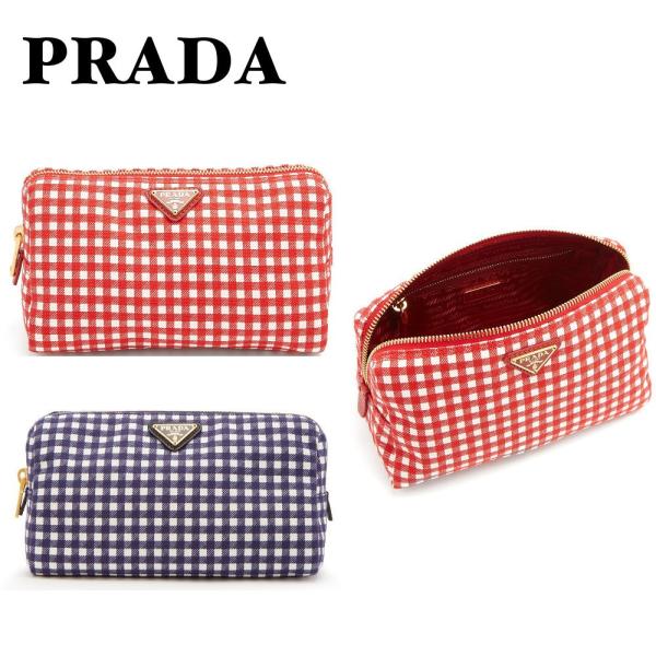 PRADA CANAPA プラダ カナパ ギンガムチェック コスメポーチ レッド