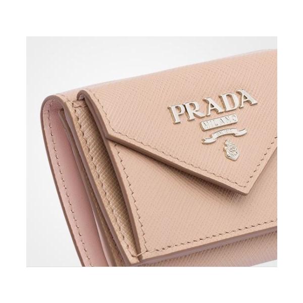 公式買蔵 プラダ　ミニ財布　三つ折　グレー✖️ピンク 折り財布