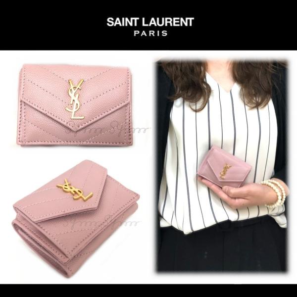 Saint Laurent サンローラン YSLメタルロゴ 三つ折り ミニ財布 ピンク 通販  