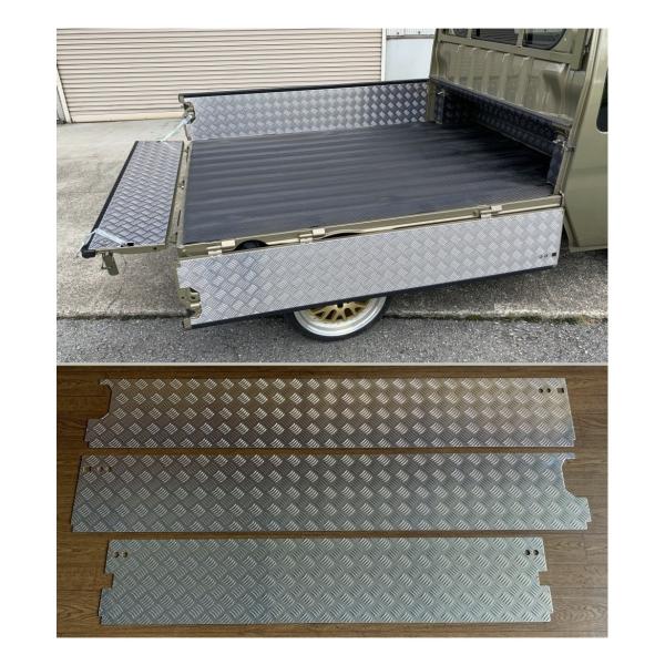 新品　縞板あおりガードパネル‼️ハイゼット トラック 荷台　ダイハツ ハイゼット トラック Sシルバー　銀　アルミ　500 系 標準車 サイドパネル 一体型 あおりガード アルミ縞板 アゲトラ　アゲバン　デコトラ　シマイタ　 ダイハツ（DAIHATSU） ☆軽トラック 荷台あおりインナーパネル アルミ
