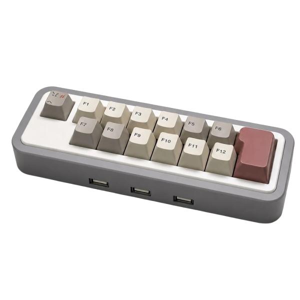 USBハブ内蔵マクロキーパッド F1-F12+Enterキー メカニカル ホットスワップ対応 有線 3ポートUSBハブ機能付き