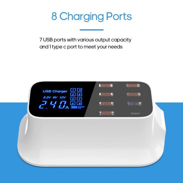 8ポート インテリジェント スマート USB Type-C 急速充電器110V-240V