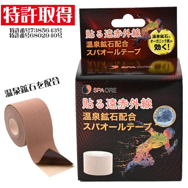 着る温泉浴【ZIPで紹介】 特許取得 温泉鉱石配合 スパオールテープ テーピング 5m×5cm  肩こり 腰痛 膝痛 関節痛 貼る遠赤外線 手首 足裏 ゴルフ肘 リカバリー