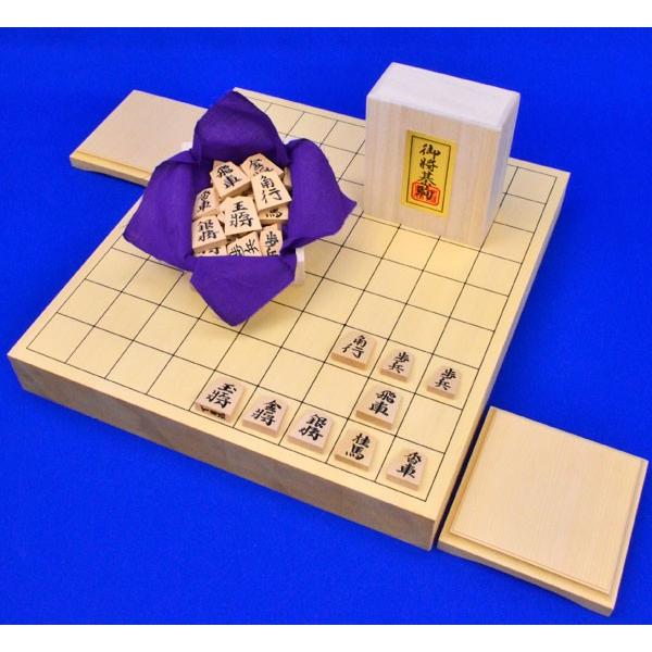 将棋セット ヒバ2寸卓上将棋盤セット(将棋駒黄楊錦旗書彫駒)【囲碁将棋