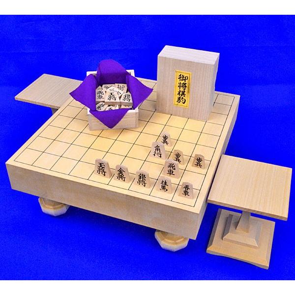 ヒバ2寸ハギ足付将棋盤セット(木製将棋駒黄楊上彫駒)【囲碁将棋専門店 